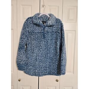 Zenana outfitters large women's blue fleece partial zip sweater